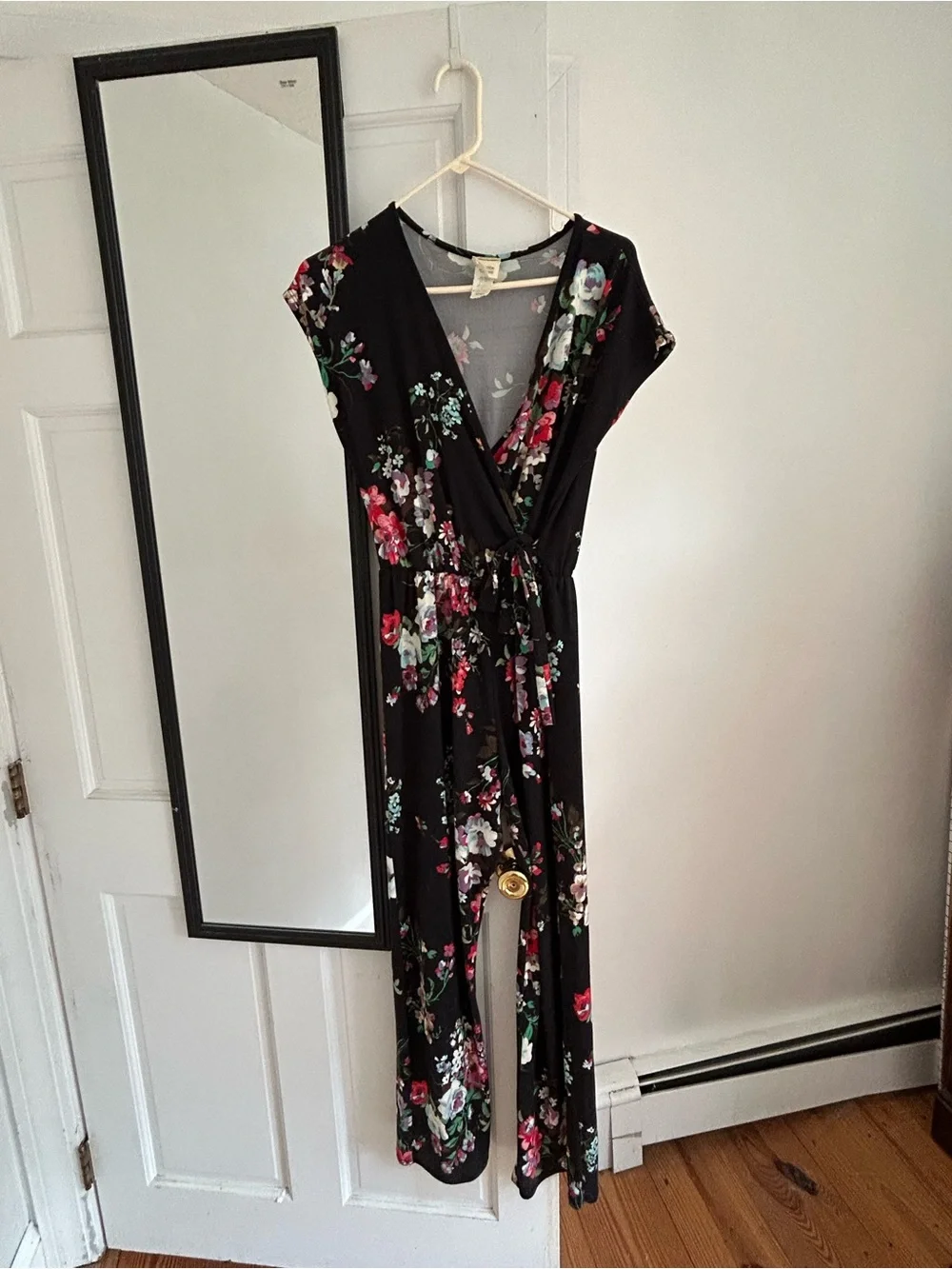 Caution To The Wind Black Floral Wrap Jumpsuit with Tie Waist